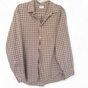 J.Crew 100% cotton white orange and navy blue plaid button down shirt preppy